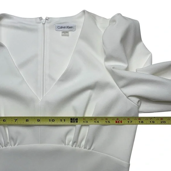 NWT Calvin Klein Bishop Puff Sleeve V-Neck Scuba-Crepe Sheath Dress 10 Ivory - Picture 6 of 14